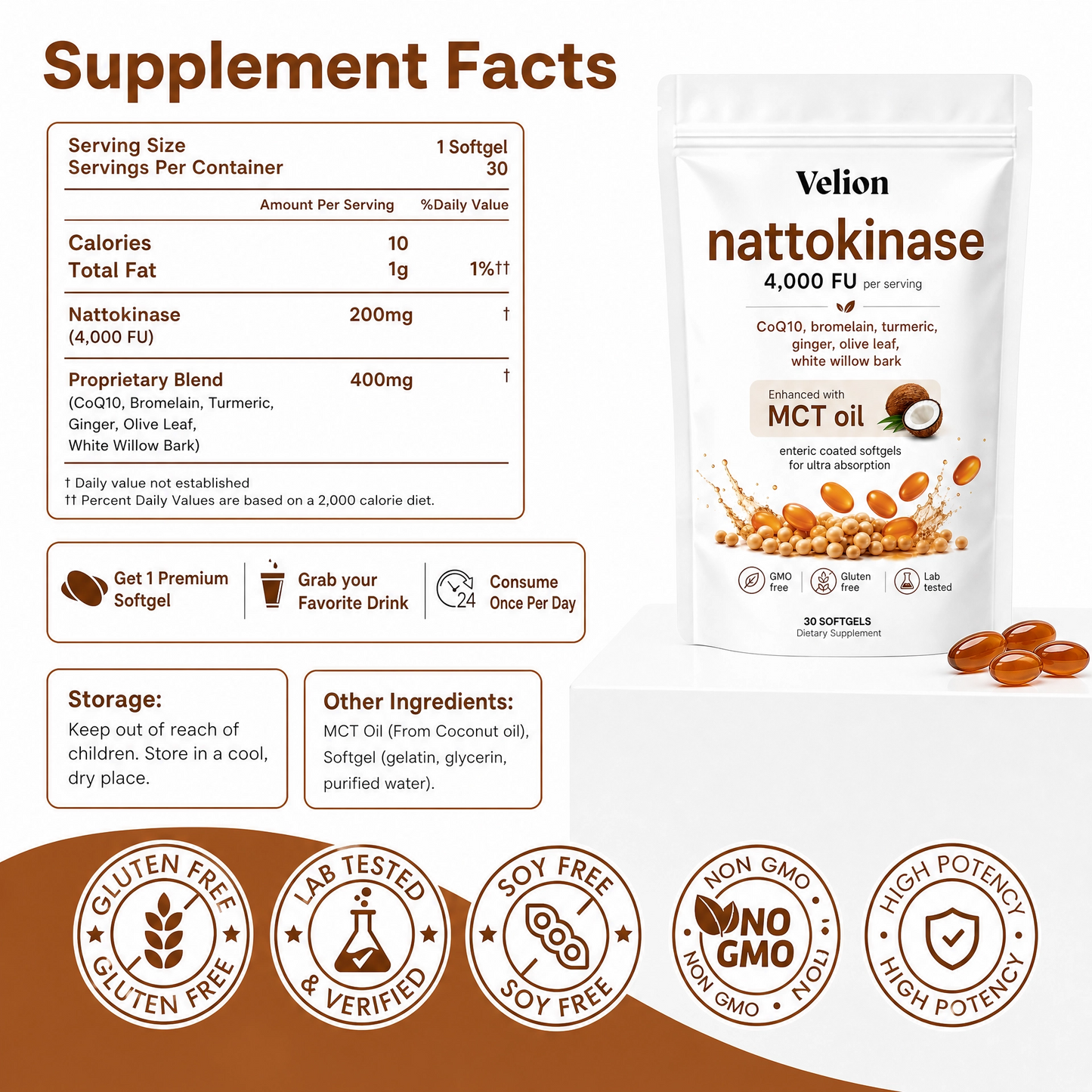 Nattokinase 4,000 FU Potency with MCT Oil